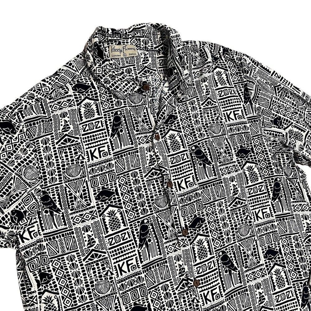 Kenny Flowers Shirt Mens XL Black White Button Down 2021‎ Tropical Parrot Fish